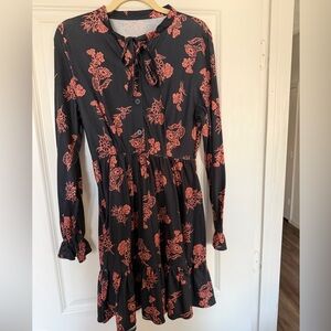 Floral Black and Red Women's Dress